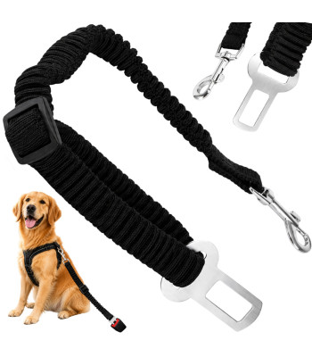 Elastinis automobilio saugos diržas šuniui su amortizatoriumi, juodas, 30–50 cm (ištemptas iki 60–125 cm)