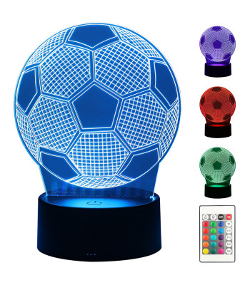 3D LED naktinė lempa „Futbolo kamuolys“ su nuotolinio valdymo pulteliu, 17,5cm x 9,5cm x 9,5cm