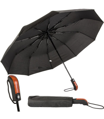 Juodas automatinis sulankstomas skėtis moterims ir vyrams, 105 cm