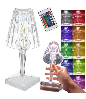 Kristalo efekto RGB LED naktinė stalinė lempa su pulteliu, 25 cm