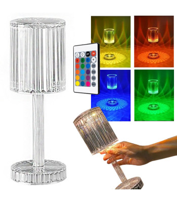 LED RGB stalinė naktinė lemputė su krištolo imitacija, USB įkrovimu ir nuotolinio valdymo pulteliu, 25 cm
