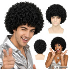 Juodas afro perukas su smulkiomis garbanomis, universalus dydis