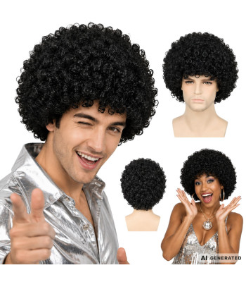Juodas afro perukas su smulkiomis garbanomis, universalus dydis