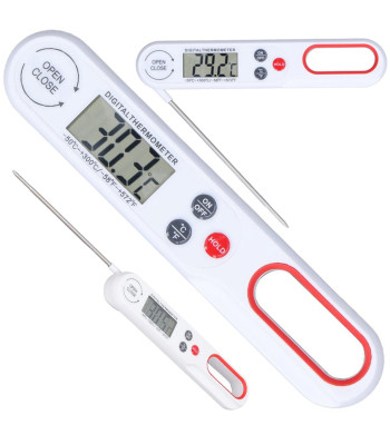 Sulankstomas virtuvinis termometras su LCD ekranu, iki 300 °C, baltas, 15 × 2,8 × 3 cm