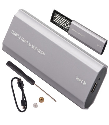 M.2 SATA NGFF SSD disko dėklas-adapteris su USB 3.1 ir USB-C, 2230–2280 mm