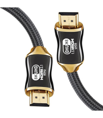 Didelės spartos HDMI kabelis su paauksuotais kontaktais ir nailono pyne, HDMI 2.1, 2m