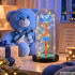 Mėlyna amžina rožė po stikliniu gaubtu su LED apšvietimu – 26108, 21cm