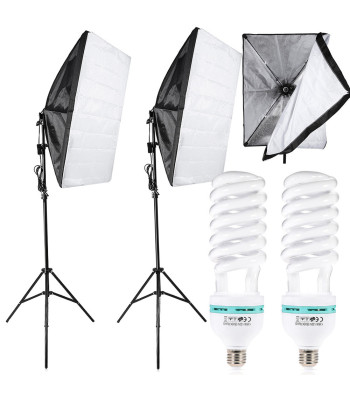 Fotografinio apšvietimo softboxų rinkinys su stovais ir lemputėmis, 2 × 135 W