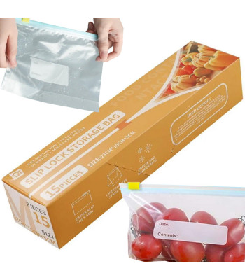 Sandarūs maisto laikymo maišeliai su užtrauktuku, 1200 ml, 23 × 15 × 5 cm, 15 vnt.
