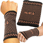 Elastinis riešo įtvaras – stabilizatorius ir atrama, juodos ir oranžinės spalvos, 13 × 9 cm, 17–21 cm