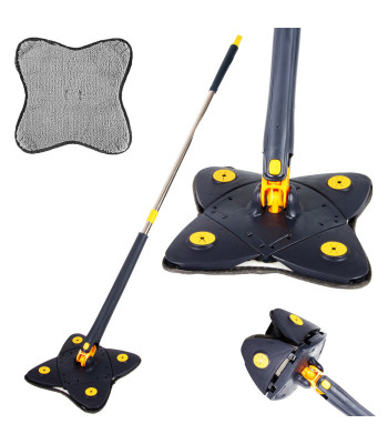 Plokščias sukamasis grindų mopas su išgręžimo sistema, 24 × 24 cm, kotas 140 cm