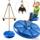 Vaikiškos sodo sūpynės su apvalia sėdyne ir mediniu trapecijos skersiniu, mėlynos, Ø 30 cm, ilgis 190 cm