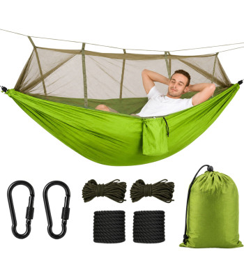 Turistinis dvivietis hamakas su tinkleliu nuo uodų, žalias, 250 × 140 cm