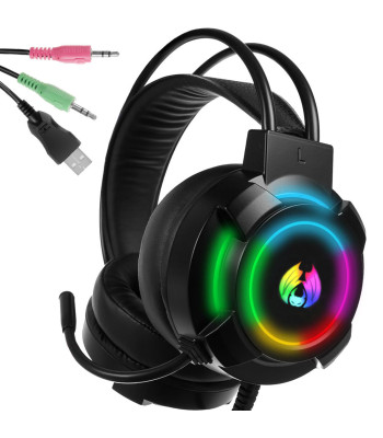 Laidinės žaidimų ausinės su mikrofonu ir RGB LED apšvietimu, 5.1
