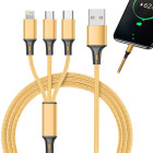 USB įkrovimo kabelis 3 viename su Lightning, Micro USB ir Type-C jungtimis, 1,2 m