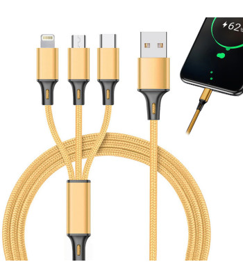 USB įkrovimo kabelis 3 viename su Lightning, Micro USB ir Type-C jungtimis, 1,2 m