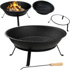 Metalinis lauko ugniakuras su grilio grotelėmis ir žarstekliu, juodas, 55 cm