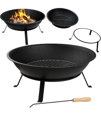 Metalinis lauko ugniakuras su grilio grotelėmis ir žarstekliu, juodas, 55 cm