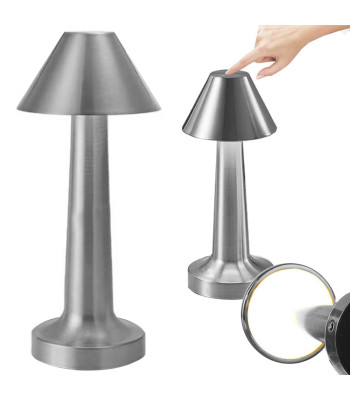 Sidabrinė jutiklinė belaidė LED naktinė stalinė lempa, 3 šviesos atspalviai, 23,5 cm