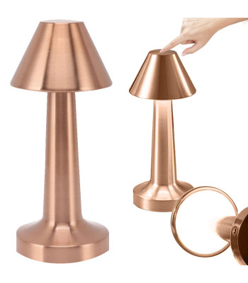 Jutiklinė belaidė naktinė stalinė lempa, 3 šviesos atspalviai, vario spalvos, 23,5 cm