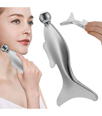 Nerūdijančiojo plieno gua sha masažuoklis su rutuliuku veidui ir kūnui, 13 × 7 cm