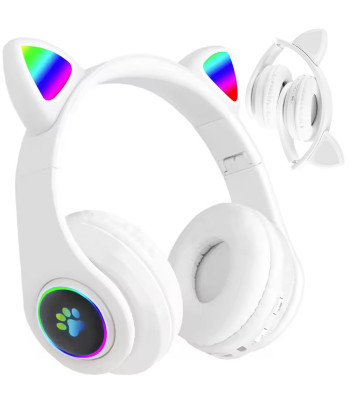Belaidės „Bluetooth“ ausinės su FM radiju, MP3 grotuvu ir LED apšviestomis katės ausimis, 04116_B