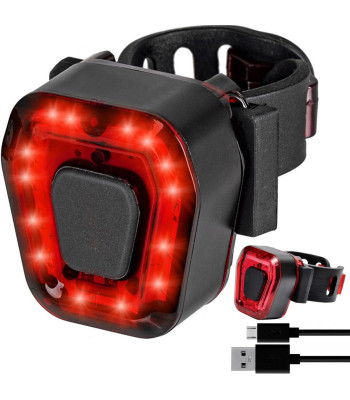 Galinė dviračio lemputė, įkraunama per microUSB, 14 LED