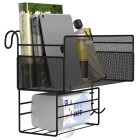 Metalinė sieninė lentynėlė-organizatorius su vieta servetėlėms ir 3 kabliukais, loft stiliaus, 25 × 37 × 13 cm