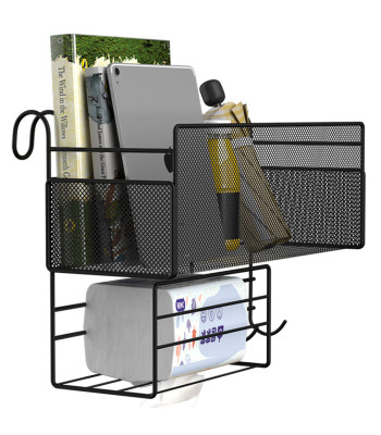 Metalinė sieninė lentynėlė-organizatorius su vieta servetėlėms ir 3 kabliukais, loft stiliaus, 25 × 37 × 13 cm