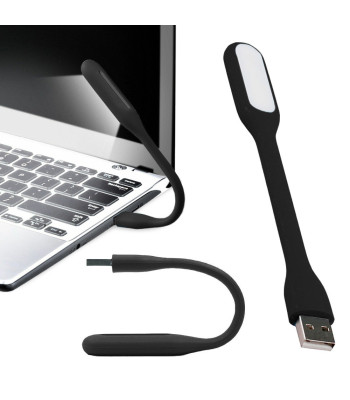 Lanksti silikoninė USB lemputė kompiuteriui, 6 LED, juoda, 16,7 × 1,8 cm