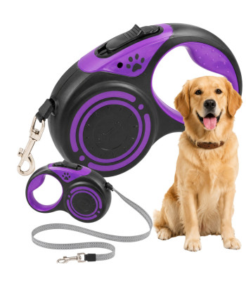 Automatinis juostinis pavadėlis šuniui su blokatoriumi, violetinis, 5 m, iki 15 kg