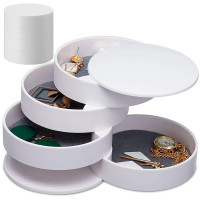 Apvali papuošalų dėžutė-organizatorius su 4 skyriais, balta, 10,5 × 10,2 cm