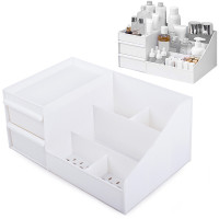 Kosmetikos ir papuošalų organizatorius su dviem stalčiukais, baltas, 25,5 × 17 × 11 cm