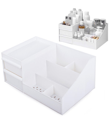 Kosmetikos ir papuošalų organizatorius su dviem stalčiukais, baltas, 25,5 × 17 × 11 cm