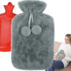 Pilkas pliušinis termoforas su minkštu, skalbiamu užvalkalu, 1700 ml, 35 × 20 cm