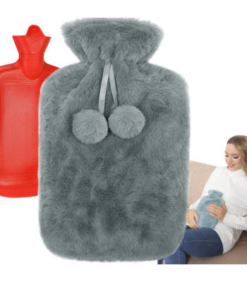 Pilkas pliušinis termoforas su minkštu, skalbiamu užvalkalu, 1700 ml, 35 × 20 cm