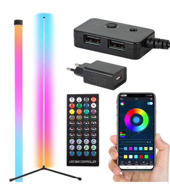 Kampinė pastatoma RGB LED grindų lempa su programėle, 150 cm