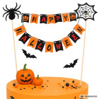 Helovino torto ir užkandžių dekoracija – dviejų eilių „Happy Halloween“ girliandos formos smeigtukas su voru ir voratinkliu, 22 × 19 cm