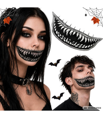 Laikina „Halloween“ tatuiruotė su pabaisos burna ir aštriais dantimis, 12 × 5 cm