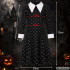 Vaikiška Wednesday Addams įkvėpta Helovino suknelė-kostiumas su kaukolių raštu, 115–125 cm