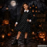 Vaikiška Wednesday Addams įkvėpta Helovino suknelė-kostiumas su kaukolių raštu, 115–125 cm