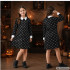 Vaikiška Wednesday Addams įkvėpta Helovino suknelė-kostiumas su kaukolių raštu, 115–125 cm