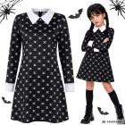 Vaikiška Wednesday Addams stiliaus kostiumo suknelė Helovinui, juoda, 135–145 cm
