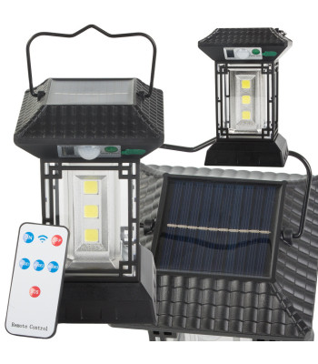 Saulės lempa su tamsos ir judesio jutikliais, 5 režimais, 60 COB LED ir nuotolinio valdymo pultu, CL-T60