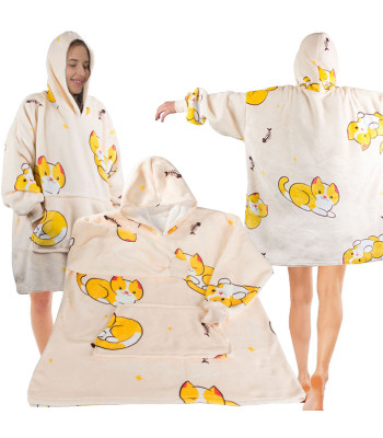 Šilta megztinė antklodė su kačiuku, su gobtuvu, oversize, 2w1, XXL