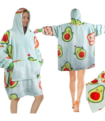 Šiltas avokado motyvo džemperis-pledas su gobtuvu, 2 viename, oversize, XXL