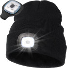 Juoda žieminė ir rudeninė kepurė su LED žibintuvėliu, įkraunama per USB, 3 švietimo režimai, 21 cm, 20–30 cm