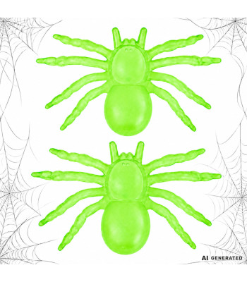Fluorescenciniai žali vorai – „Halloween“ dekoracija, 2 vnt., 11 × 7 cm