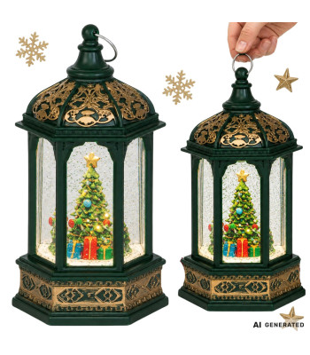 Kalėdinis LED žibintas-lampionas su eglute, 14 × 6,5 cm