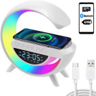 RGB LED lempa su belaidžiu įkrovikliu, „Bluetooth“ garsiakalbiu, radiju ir žadintuvu, 24,5 × 24 × 8 cm